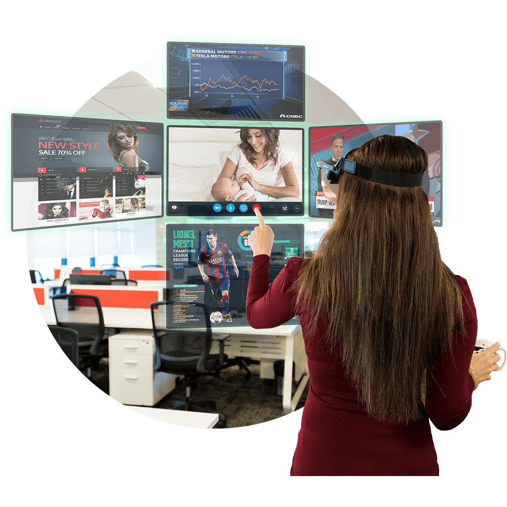 Open multiple screens around you or watch videos using Holoboard Augmented Reality Headset